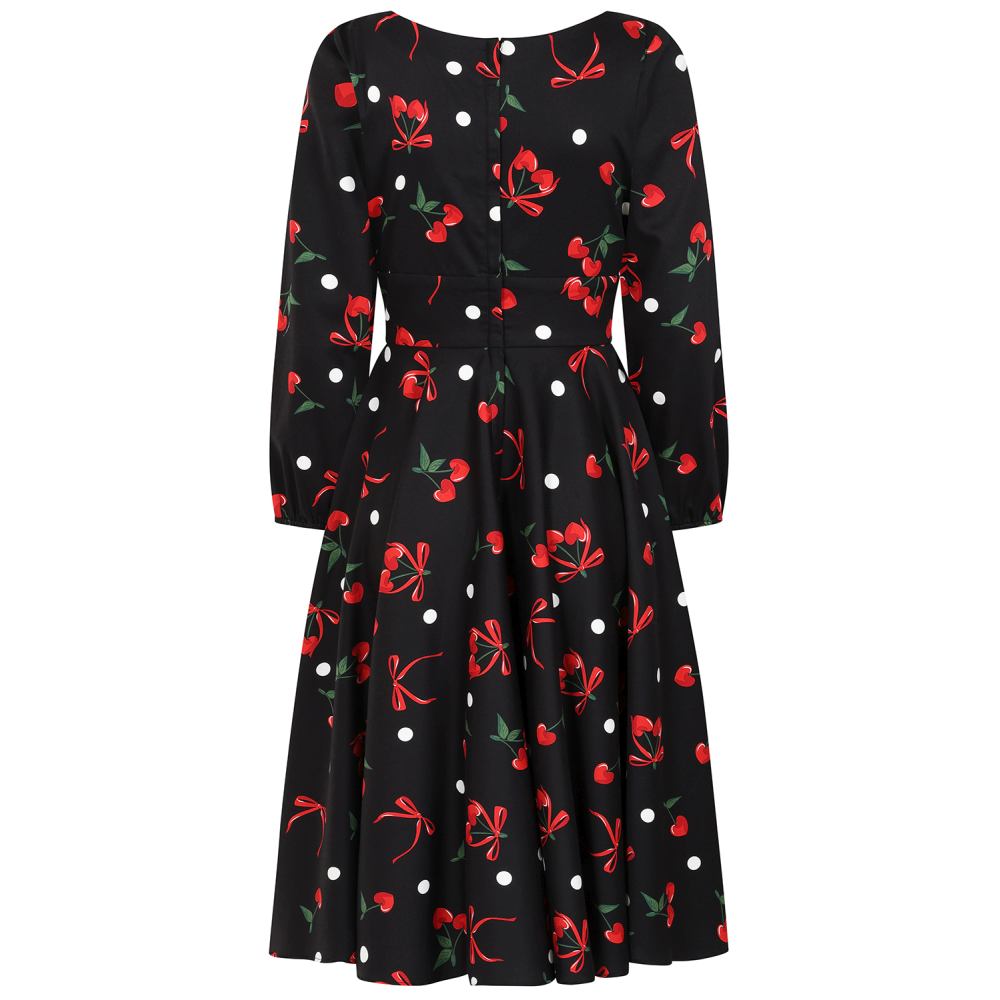 Banned - Mina Cherries And Bows Swing Flare Kleid - Schwarz